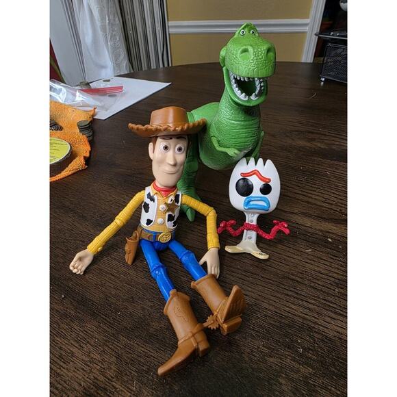 Toy Story Action Figures Lot of 3 Woody, Rex & Spone Forky Disney Pixar VIDEO - Picture 6 of 16